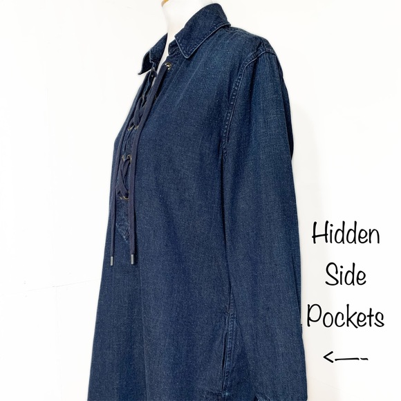 SOLD-Polo Long Sleeve Indigo Denim Pullover ShirtDress - Picture 4 of 10